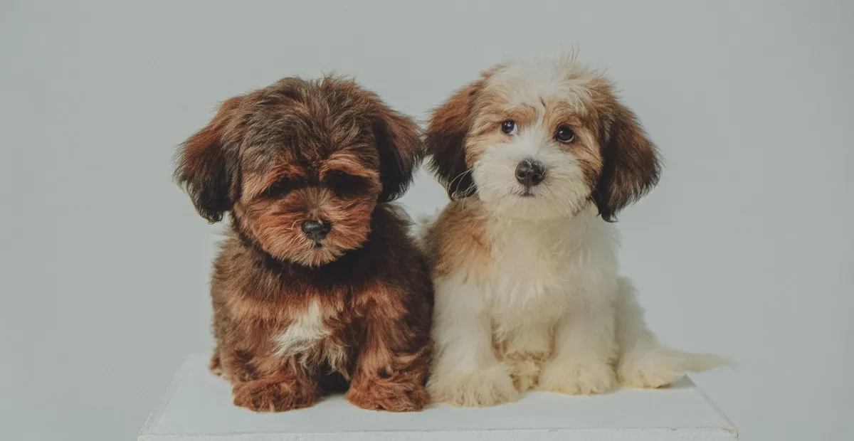 two puppies small dogs in the studio